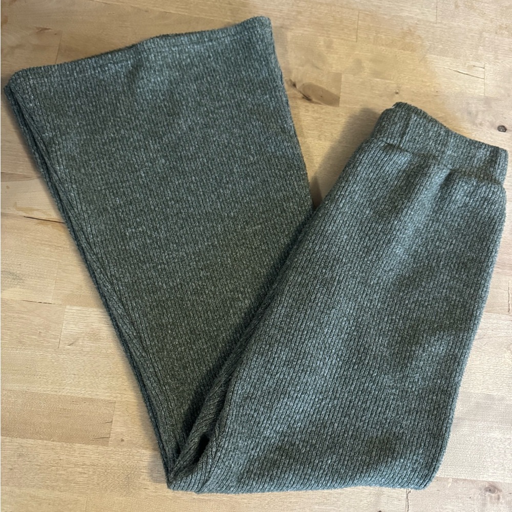 Sage The Label Olive Textured ribbed Knit flare pants